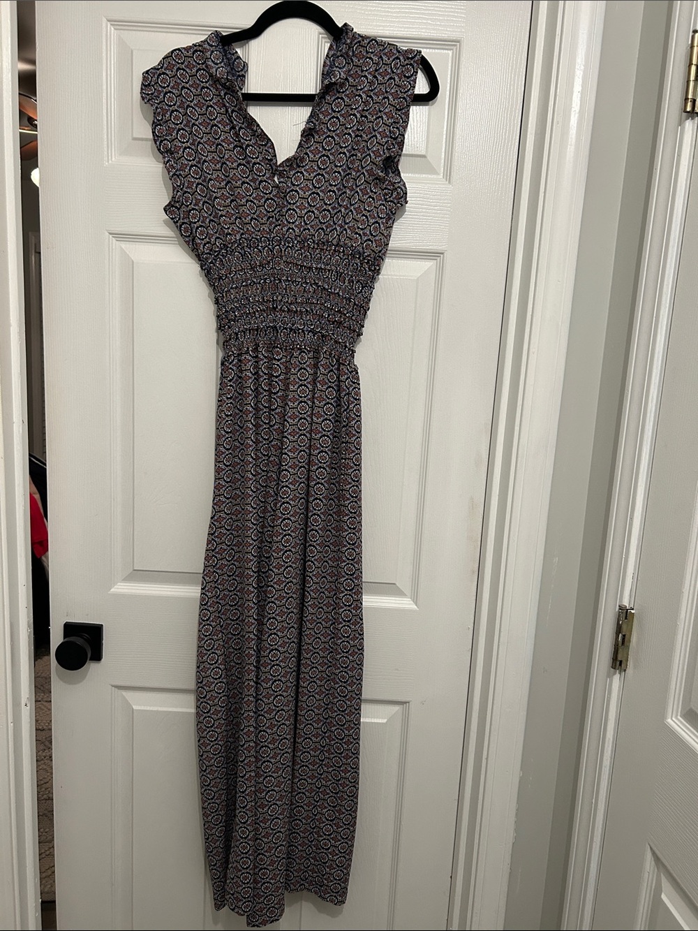 Max Studio Black Multicolor Smocked-Waist Jumpsuit 🤍